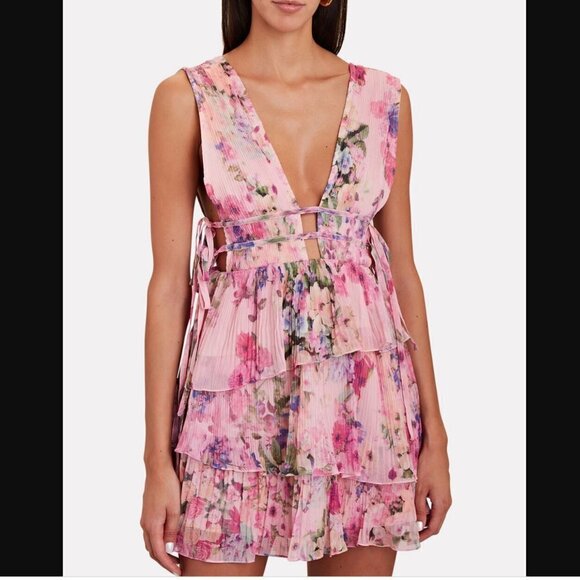 Free People ROCOCO SAND Tie-Side Tiered Floral Mini Dress NWT Medium JB - Picture 3 of 9
